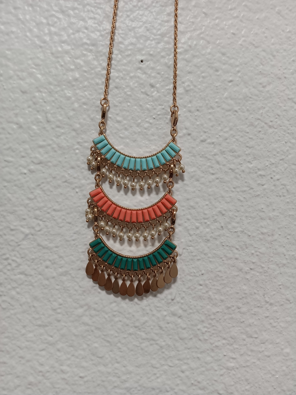 Premier Designs Turquoise, Coral & Teal Tiered Pendant Necklace
